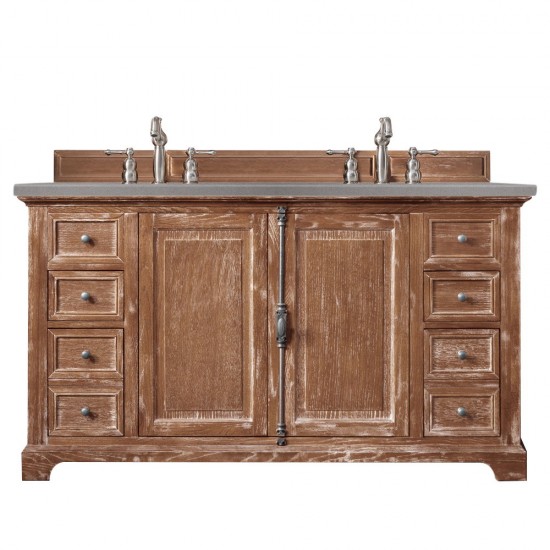 Providence 60" Double Vanity Cabinet, Driftwood, w/ 3 CM Grey Expo Quartz Top