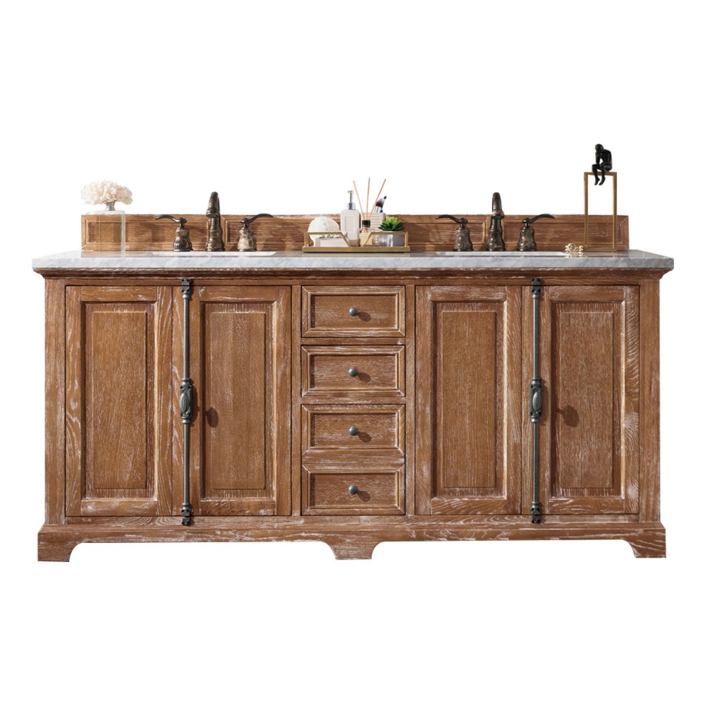 Providence 72" Driftwood Double Vanity w/ 3 CM Carrara Marble Top