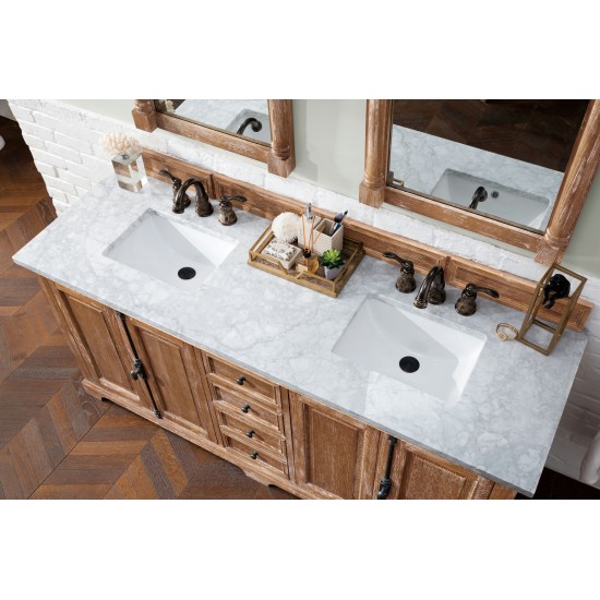 Providence 72" Driftwood Double Vanity w/ 3 CM Carrara Marble Top