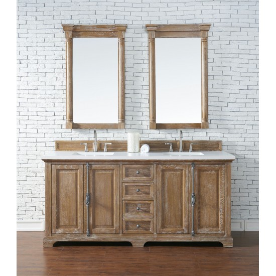 Providence 72" Double Vanity, Driftwood, w/ 3 CM Classic White Quartz Top