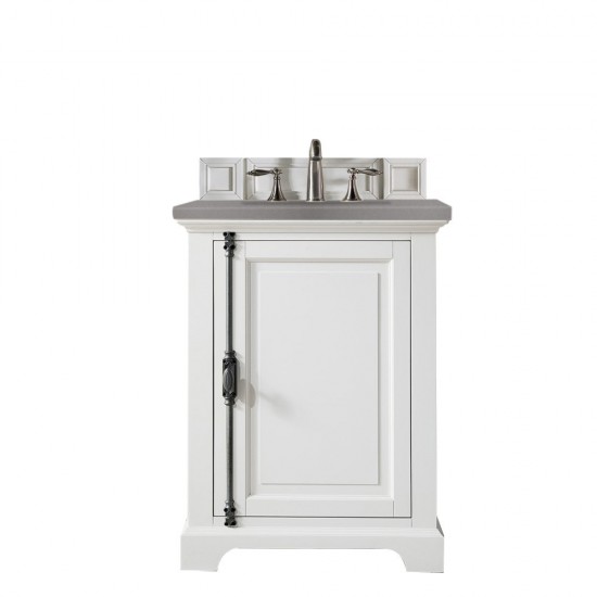 Providence 26" Single Vanity Cabinet, Bright White, w/ 3 CM Grey Expo Quartz Top