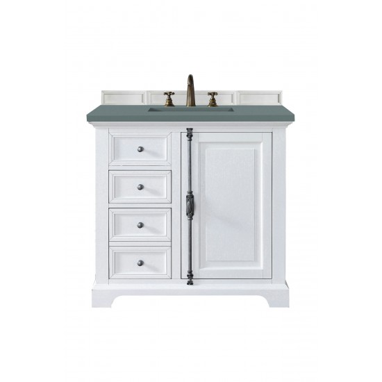 Providence 36" Single Vanity Cabinet, Bright White, w/ 3 CM Cala Blue Quartz Top