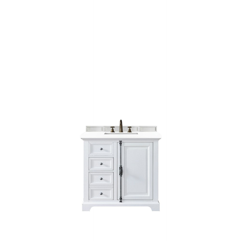 Providence 36" Single Vanity, Bright White, w/ 3 CM Classic White Quartz Top