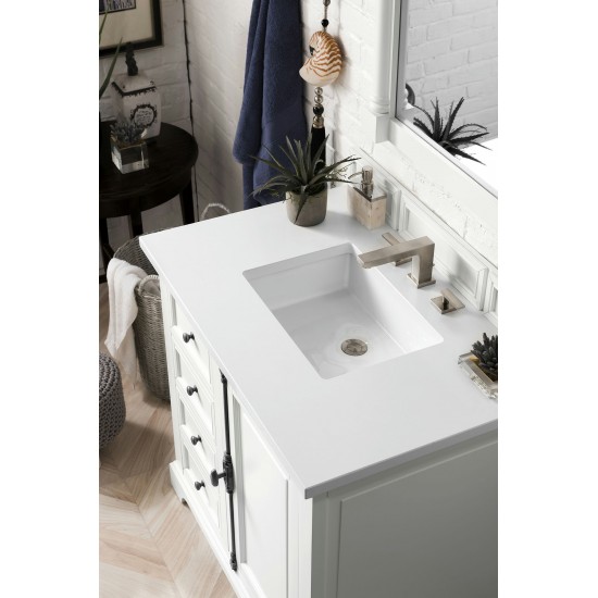 Providence 36" Single Vanity, Bright White, w/ 3 CM Classic White Quartz Top