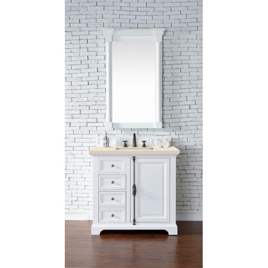 Providence 36" Single Vanity, Bright White, w/ 3 CM Eternal Marfil Quartz Top