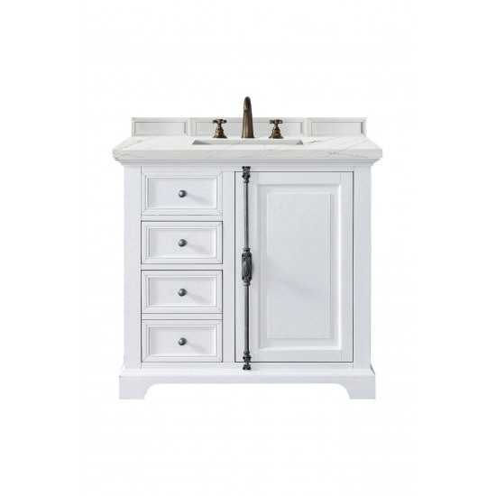 Providence 36" Single Vanity, Bright White, w/ 3 CM Ethereal Noctis Quartz Top