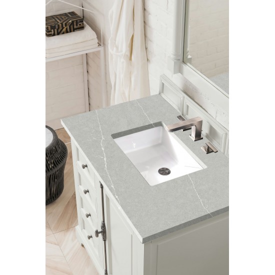 Providence 36" Single Vanity, Bright White, w/ 3 CM Eternal Serena Quartz Top