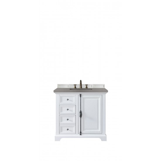 Providence 36" Single Vanity Cabinet, Bright White, w/ 3 CM Grey Expo Quartz Top