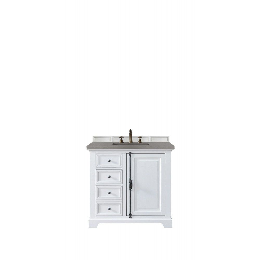 Providence 36" Single Vanity Cabinet, Bright White, w/ 3 CM Grey Expo Quartz Top