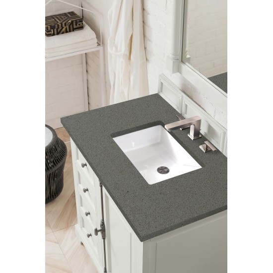 Providence 36" Single Vanity Cabinet, Bright White, w/ 3 CM Grey Expo Quartz Top