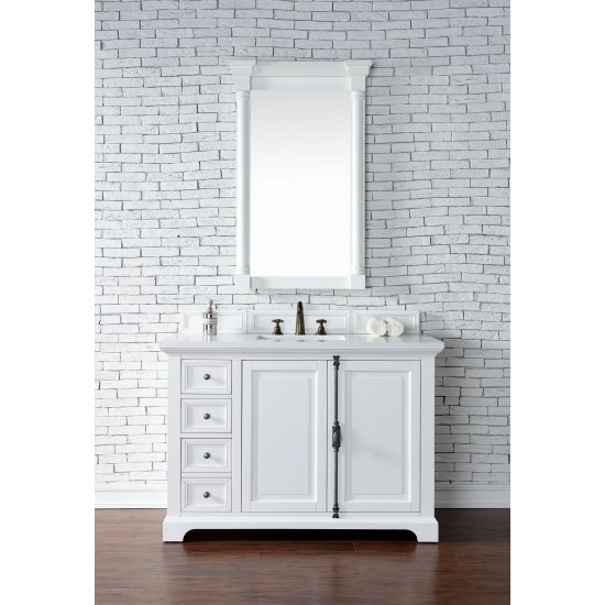 Providence 48" Single Vanity, Bright White, w/ 3 CM Classic White Quartz Top