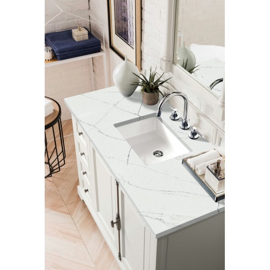 Providence 48" Single Vanity, Bright White, w/ 3 CM Ethereal Noctis Quartz Top