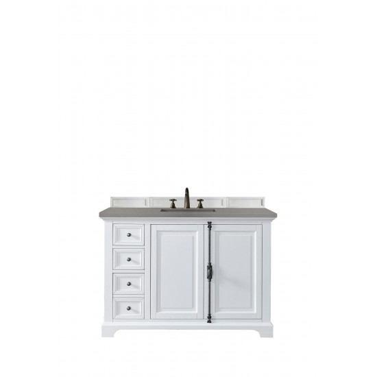 Providence 48" Single Vanity Cabinet, Bright White, w/ 3 CM Grey Expo Quartz Top