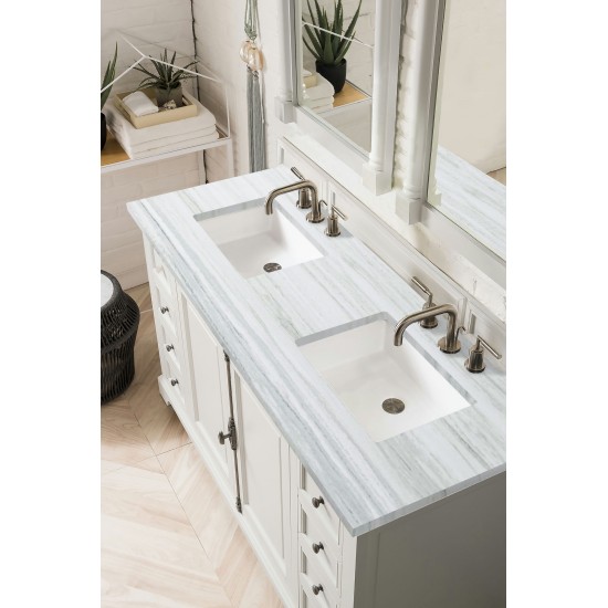 Providence 60" Bright White Double Vanity w/ 3 CM Arctic Fall Solid Surface Top