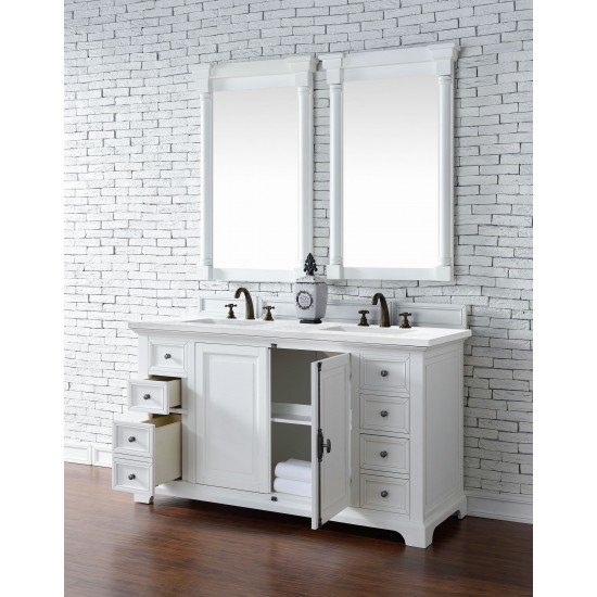 Providence 60" Bright White Double Vanity w/ 3 CM Arctic Fall Solid Surface Top