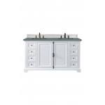 Providence 60" Double Vanity Cabinet, Bright White, w/ 3 CM Cala Blue Quartz Top