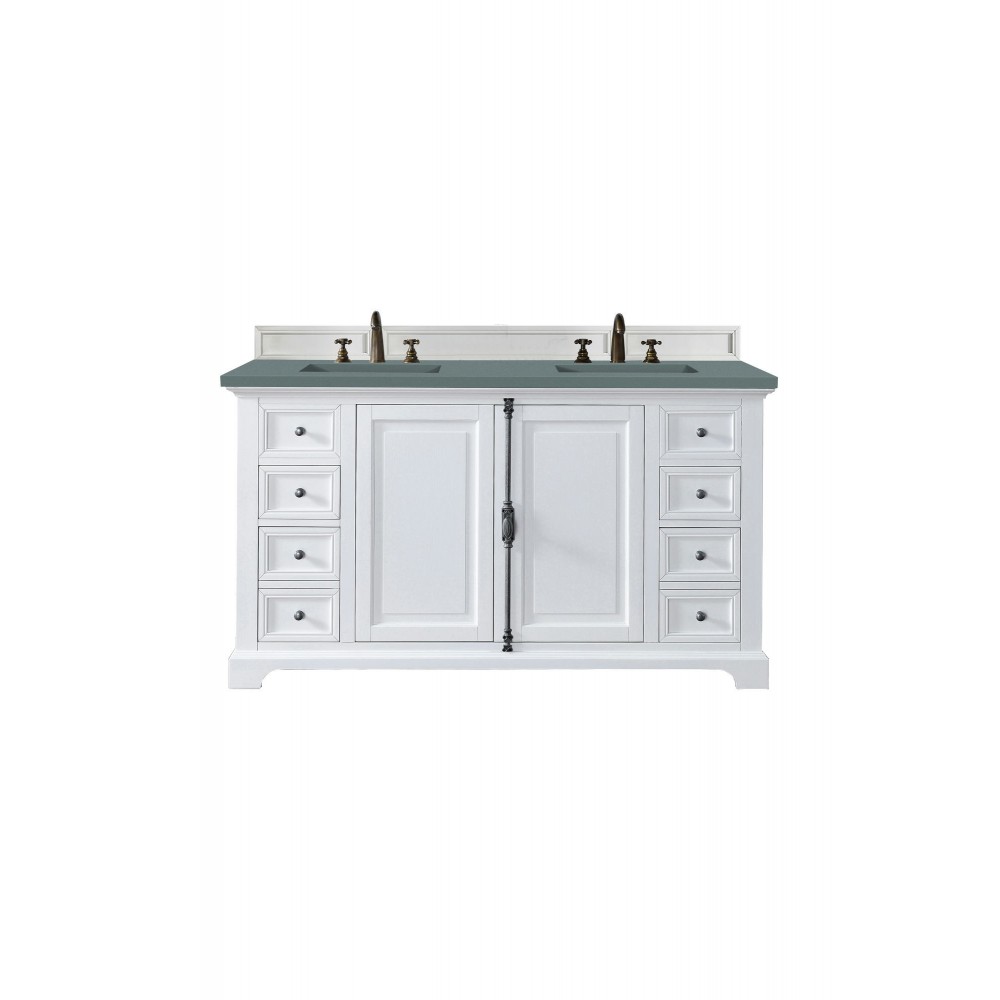 Providence 60" Double Vanity Cabinet, Bright White, w/ 3 CM Cala Blue Quartz Top