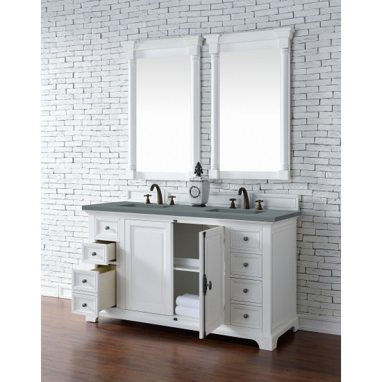 Providence 60" Double Vanity Cabinet, Bright White, w/ 3 CM Cala Blue Quartz Top