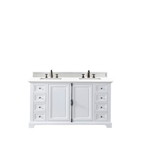 Providence 60" Double Vanity, Bright White, w/ 3 CM Classic White Quartz Top