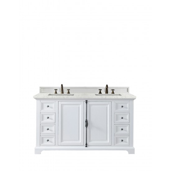 Providence 60" Double Vanity Bright White w/ 3 CM Jasmine Pearl Quartz Top