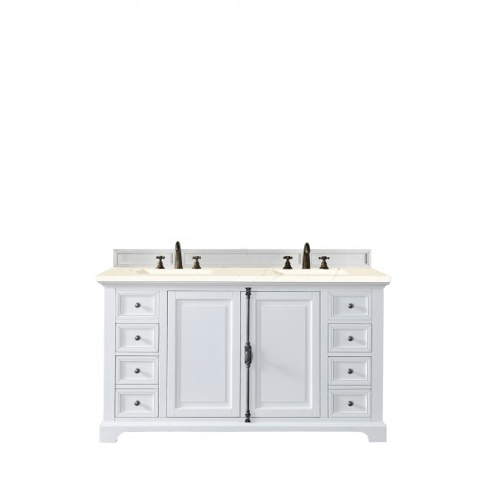 Providence 60" Double Vanity, Bright White, w/ 3 CM Eternal Marfil Quartz Top