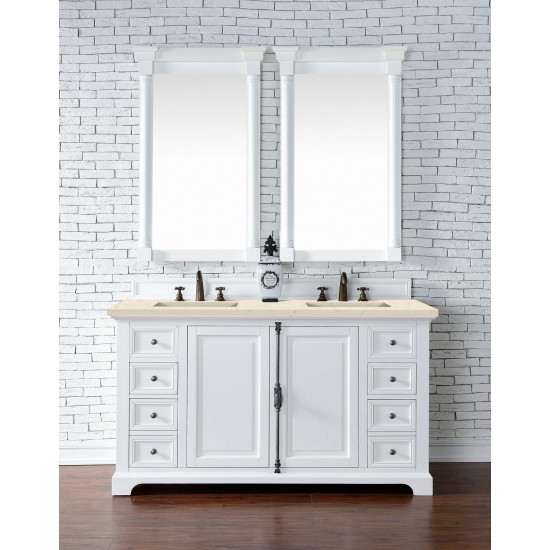 Providence 60" Double Vanity, Bright White, w/ 3 CM Eternal Marfil Quartz Top