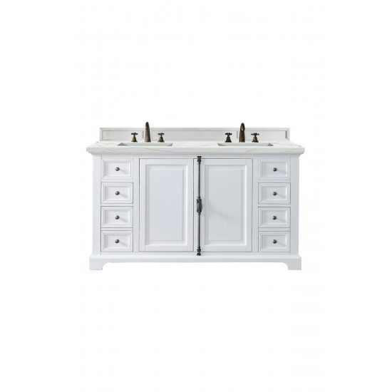 Providence 60" Double Vanity, Bright White, w/ 3 CM Ethereal Noctis Quartz Top