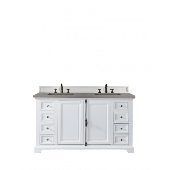 Providence 60" Double Vanity Cabinet, Bright White, w/ 3 CM Grey Expo Quartz Top