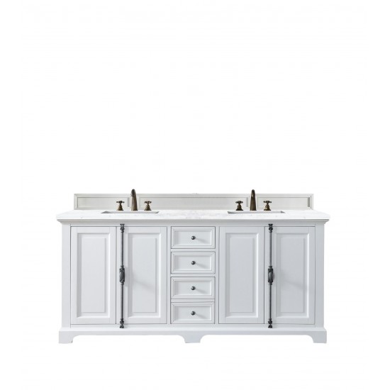 Providence 72" Bright White Double Vanity w/ 3 CM Arctic Fall Solid Surface Top