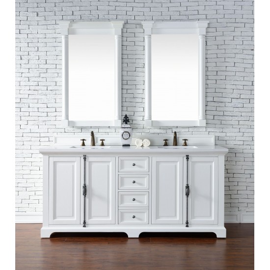 Providence 72" Double Vanity, Bright White, w/ 3 CM Classic White Quartz Top