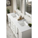 Providence 72" Double Vanity, Bright White, w/ 3 CM Classic White Quartz Top