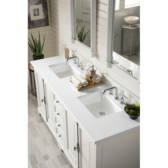 Providence 72" Double Vanity, Bright White, w/ 3 CM Classic White Quartz Top