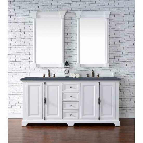 Providence 72" Double Vanity Bright White w/ 3 CM Charcoal Soapstone Quartz Top