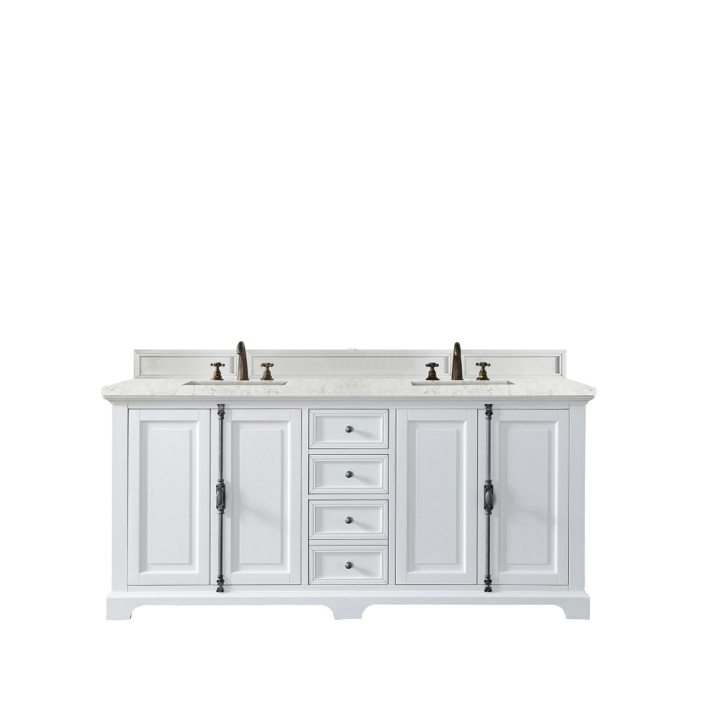 Providence 72" Double Vanity Bright White w/ 3 CM Jasmine Pearl Quartz Top