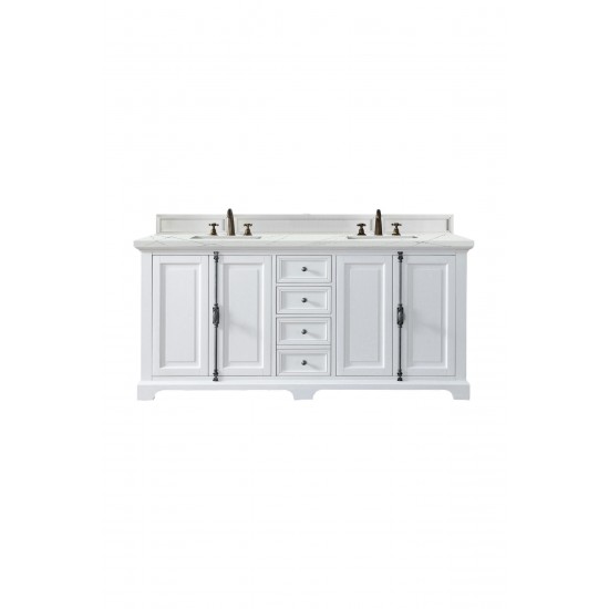 Providence 72" Double Vanity, Bright White, w/ 3 CM Ethereal Noctis Quartz Top