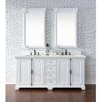 Providence 72" Double Vanity, Bright White, w/ 3 CM Ethereal Noctis Quartz Top