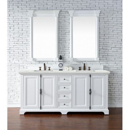 Providence 72" Double Vanity, Bright White, w/ 3 CM Ethereal Noctis Quartz Top