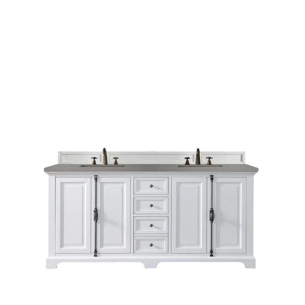 Providence 72" Double Vanity Cabinet, Bright White, w/ 3 CM Grey Expo Quartz Top