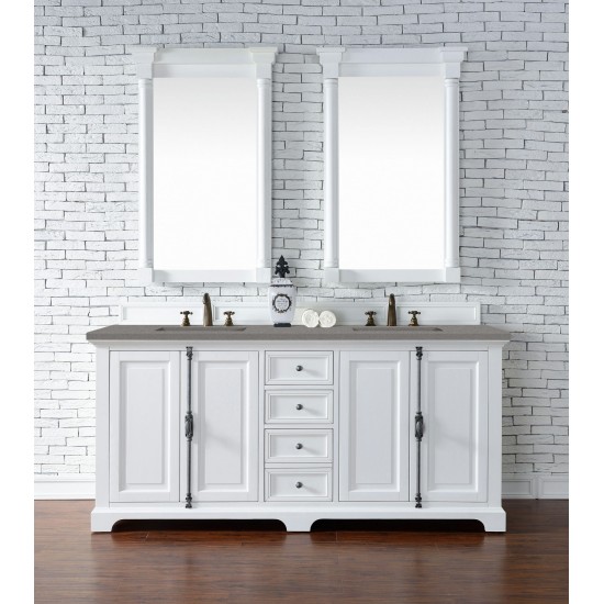 Providence 72" Double Vanity Cabinet, Bright White, w/ 3 CM Grey Expo Quartz Top