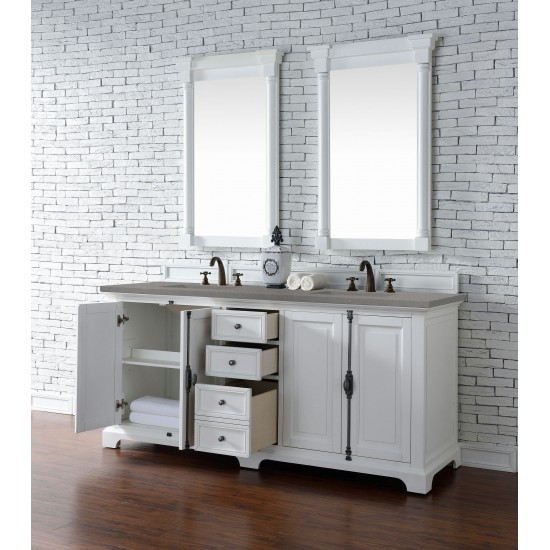 Providence 72" Double Vanity Cabinet, Bright White, w/ 3 CM Grey Expo Quartz Top