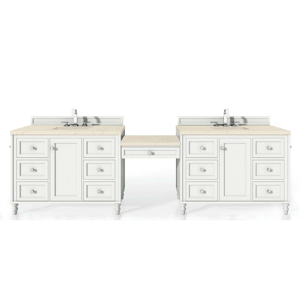 Copper Cove Encore 122" Double Vanity Set White w/3 CM Eternal Marfil Quartz Top