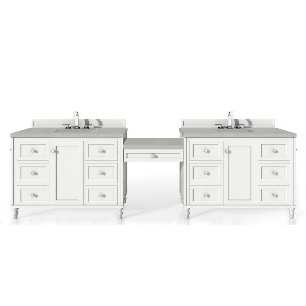 Copper Cove Encore 122" Double Vanity Set White w/ 3 CM Serena Quartz Top