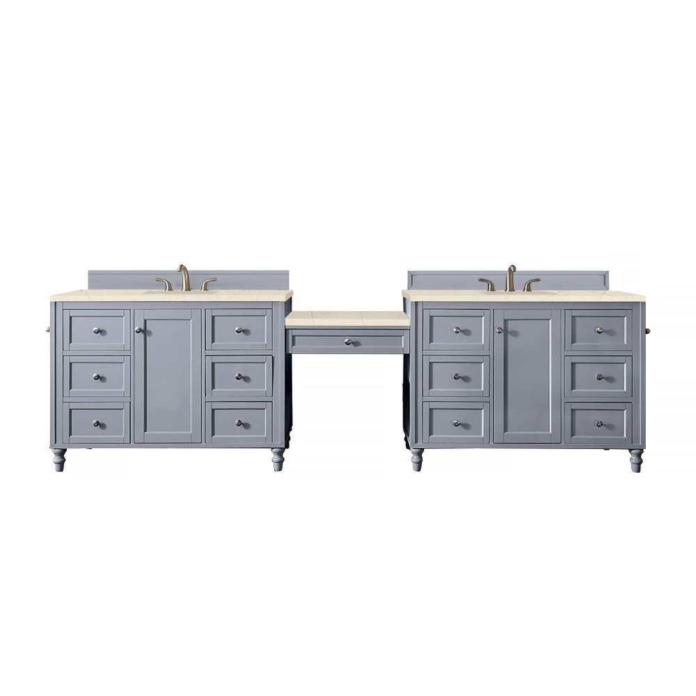 Copper Cove Encore 122" Double Vanity Set Gray w/ 3 CM Eternal Marfil Quartz Top