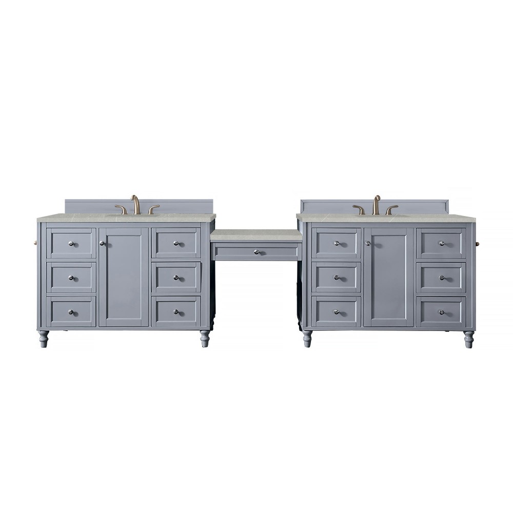 Copper Cove Encore 122" Double Vanity Set Gray w/ 3 CM Serena Quartz Top