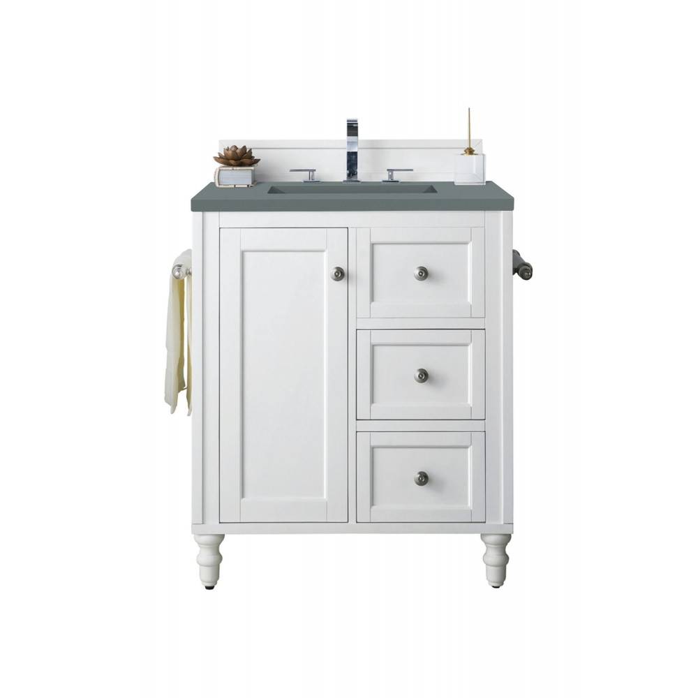 Copper Cove Encore 30" Single Vanity, Bright White w/ 3 CM Cala Blue Quartz Top