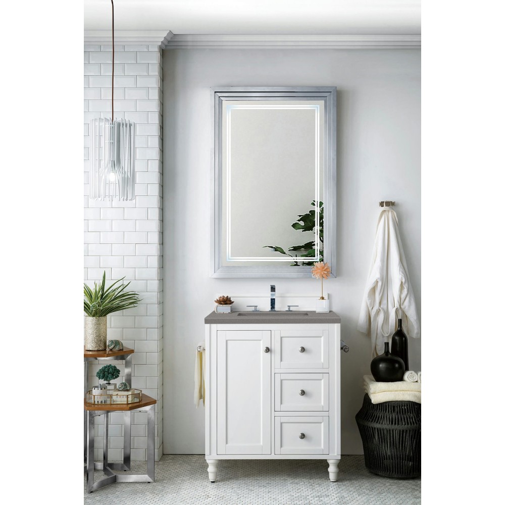 Copper Cove Encore 30" Single Vanity, Bright White w/ 3 CM Grey Expo Quartz Top