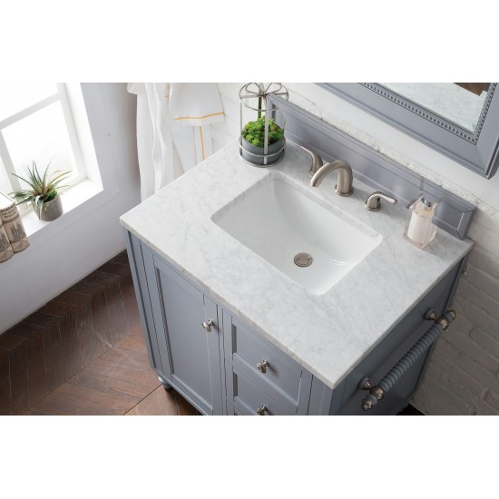 Copper Cove Encore 30" Single Vanity, Silver Gray w/ 3 CM Carrara Marble Top