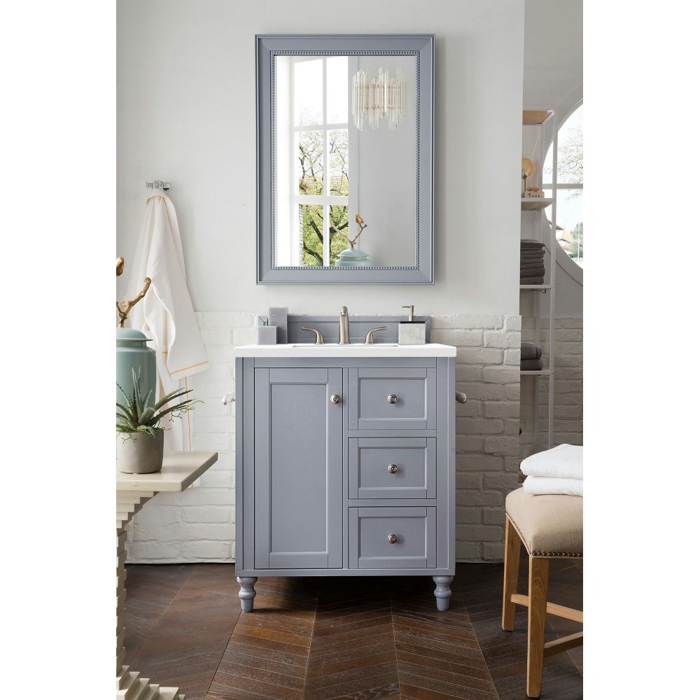 Copper Cove Encore 30" Single Vanity Silver Gray w/3 CM Classic White Quartz Top