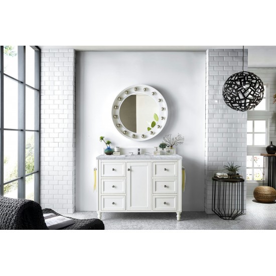 Copper Cove Encore 48" Single Vanity, Bright White w/ 3 CM Carrara Marble Top