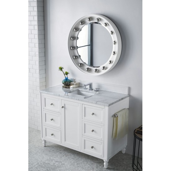 Copper Cove Encore 48" Single Vanity, Bright White w/ 3 CM Carrara Marble Top